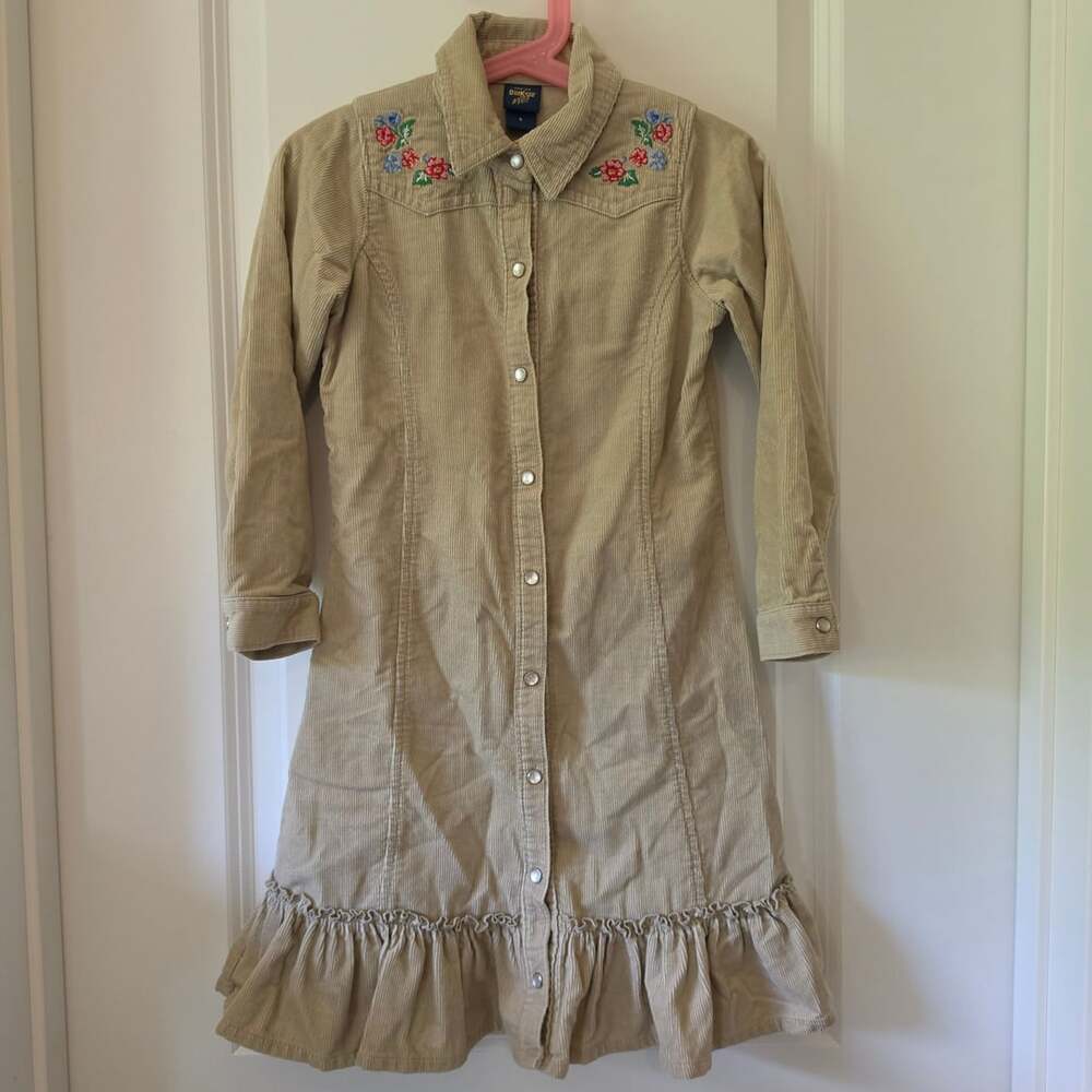 Vintage OshKosh B’Gosh Girls 5 Corduroy Dress Floral Embroidered Western Y2K